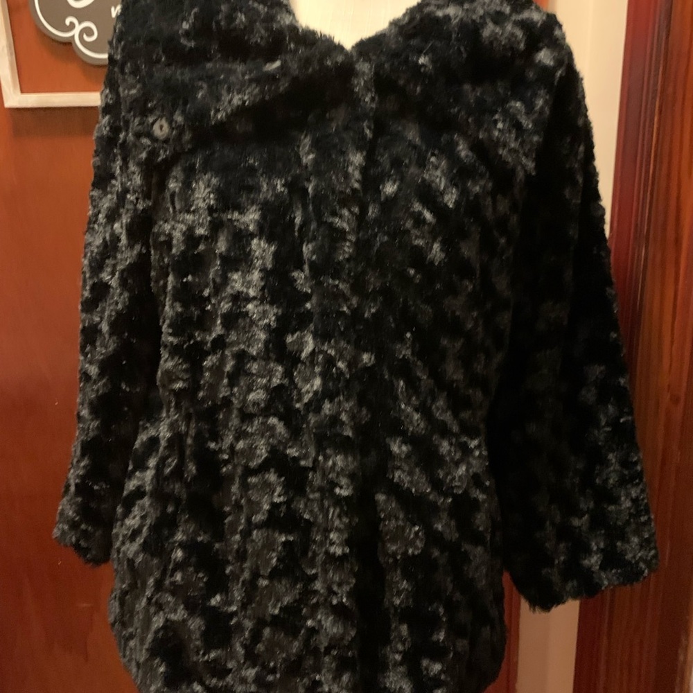 Elegant Black Faux Fur Swing Coat.